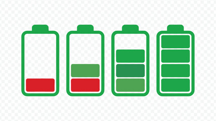 Green and Red Battery Level Icons - Power Status Indicator Set