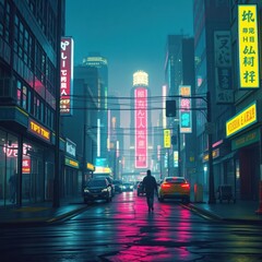 copy space for text background cool Cyberpunk Street Scene concept