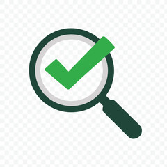 Magnifying Glass with Green Check Mark Icon - Verification and Search Success Symbol