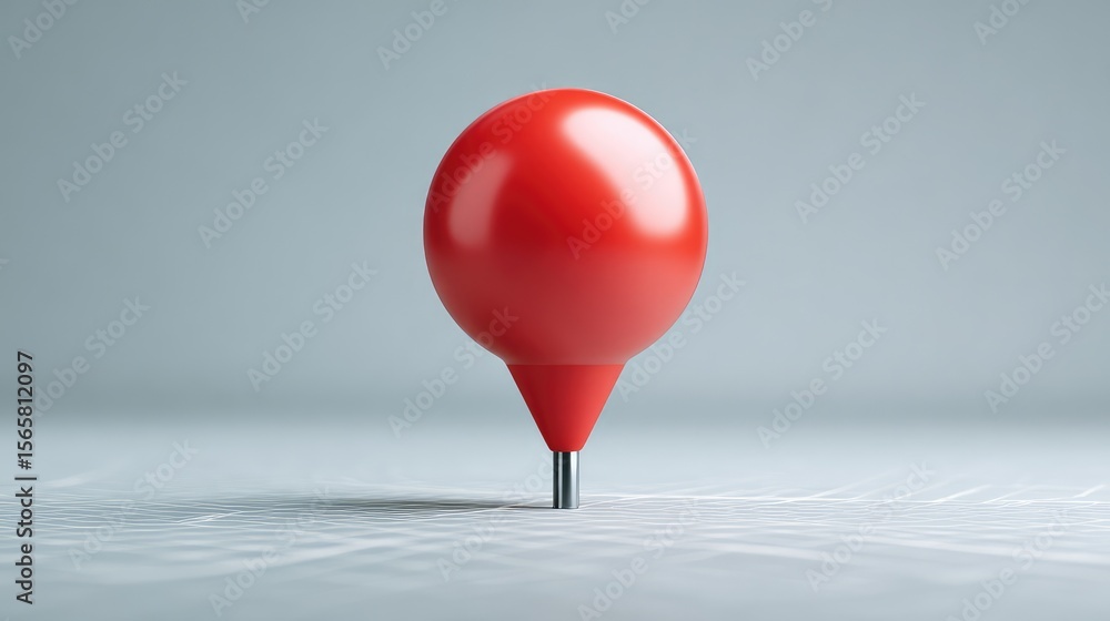Poster bright red marker with a smooth surface standing upright on a minimalist grey background for creativ