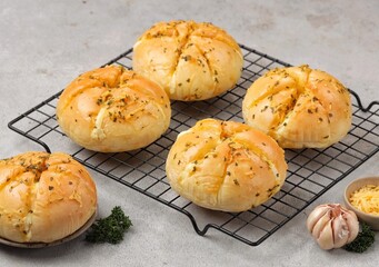 Korean garlic cheese bread is bread mixed with cheese and onions so it tastes delicious