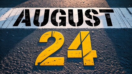 August 24 bold street marking on asphalt background

