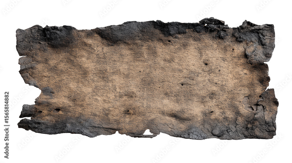 Poster burnt old paper isolated on transparent background with rough edges and texture