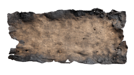 Burnt old paper isolated on transparent background with rough edges and texture