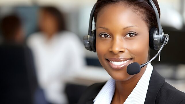 Professional businessperson with a warm expression, embodying excellent customer service in a modern office setting.