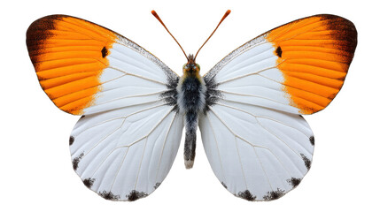 Orange white butterfly isolated on transparent background with detailed wings