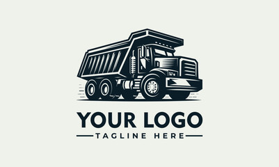 Vintage graphic logo design of a large, dark-colored dump truck, featuring a stylized, bold design. © nuaari