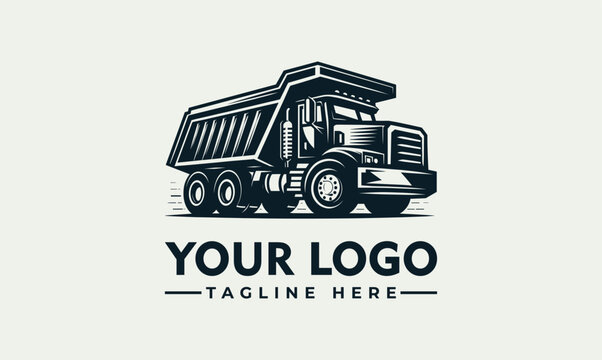 Vintage graphic logo design of a large, dark-colored dump truck, featuring a stylized, bold design.