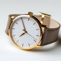 Elegant Wristwatch Timepiece: A luxurious wristwatch features a minimalist dial and a supple leather strap.
