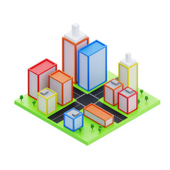 Isometric city with tall buildings. 3d illustration of city with tall buildings