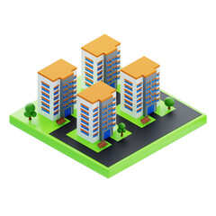 Isometric apartment buildings block. 3d illustration of apartment buildings
