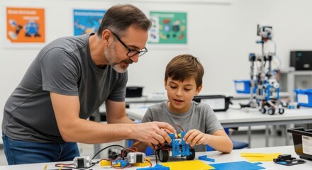 Learning Through Tech: A mentor guides a student in a vibrant educational setting, offering a glimpse into the future of learning, innovation and skill-building.