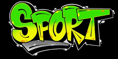 letter sport, illustration of word sport with cool simple graffiti pattern and bright color