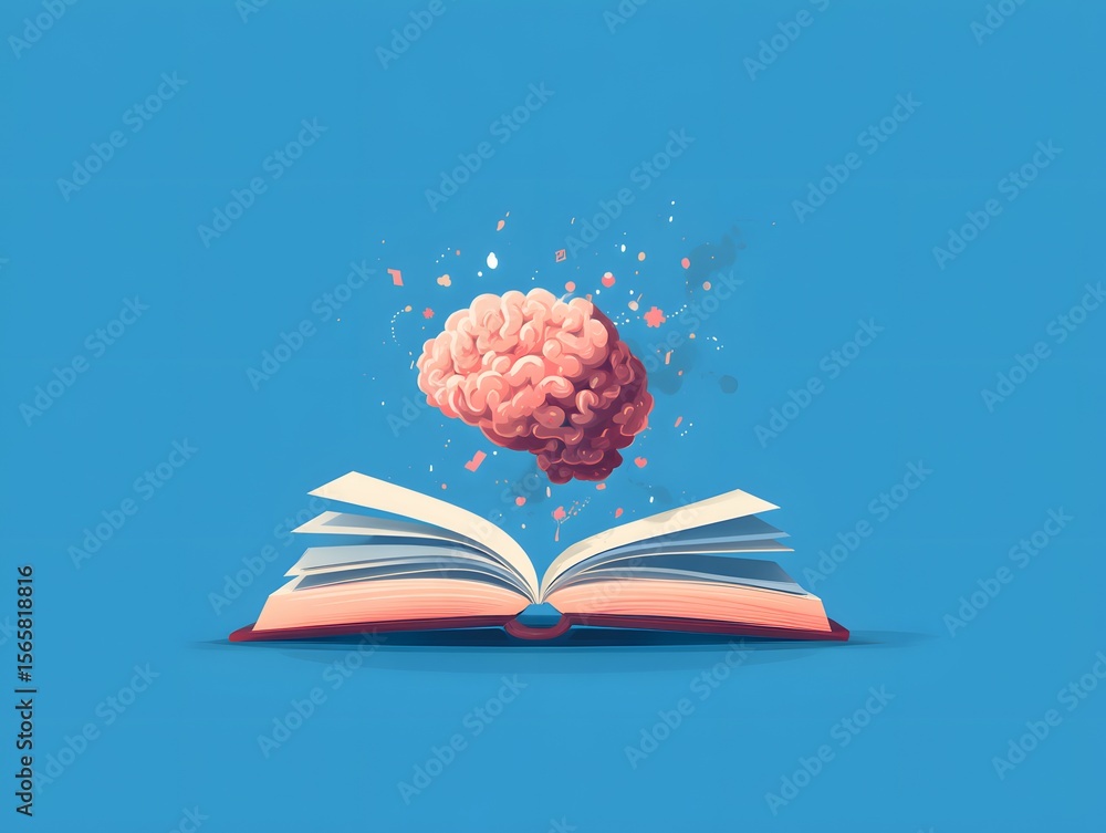 Poster brain unveiled: an open book with a brain rising out of it, symbolizing knowledge and intellectual e