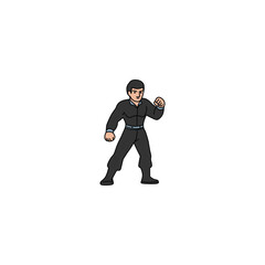 An icon of a man in a black uniform, in a dynamic attack stance with one arm raised high, indicating an overhead strike or leap.