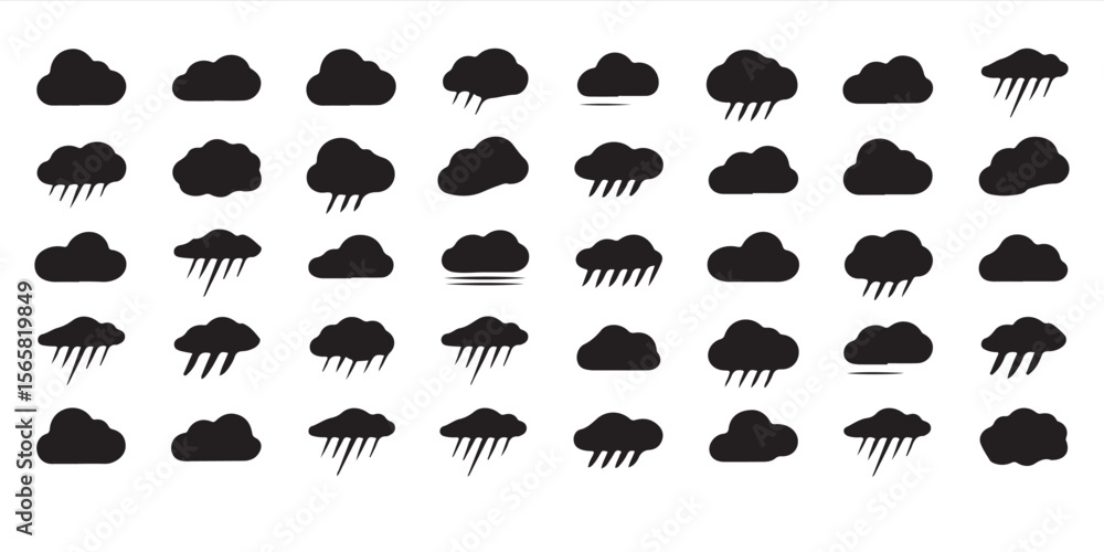 Aufkleber a collection of black cloud icons with and without rain on a white background in a grid pattern