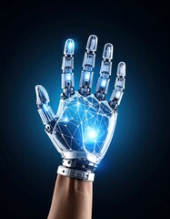Naklejka premium Cybernetic Hand A Glimpse into the Future of Robotics and AI