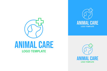 Animal care logo with dog face in circle design template vector illustration
