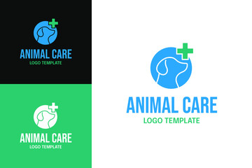 Dog face in circle logo design for animal care clinic template vector illustration