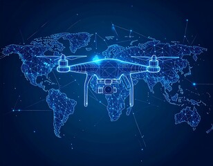 Drone connecting the world Futuristic technology and global network