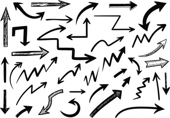 Obraz premium Collection of hand drawn black arrows pointing in various directions and styles