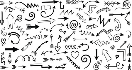 Obraz premium Collection of hand drawn doodle arrows and design elements on white background