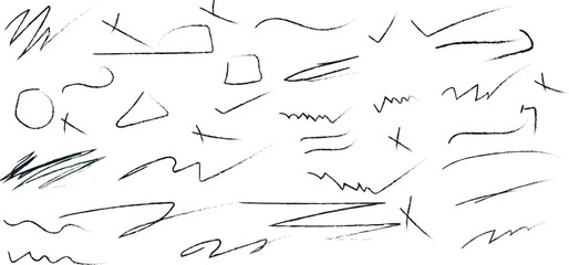 marker scribble line set on transparent background,Sketchy hand drawn vector set of doodles featuring arrows, checks, lines, circles, scribble, and various abstract shapes for creative designs.