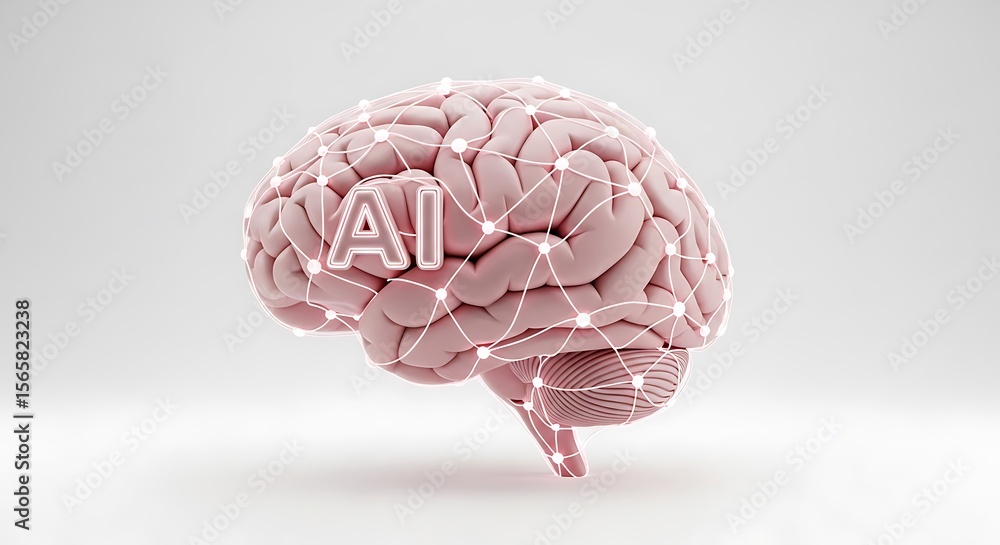 Poster a stylized brain illustration with a connected network and the letters 