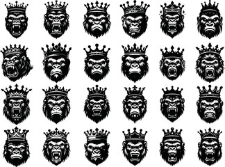 silhouette angry gorilla with crown vector logo isolated on white background