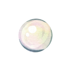 Bubble, pearl, ball, sphere, shiny bead, beach decoration, ocean shore souvenir, pastel colors on white background. Single isolated object. Hand drawn watercolor illustration