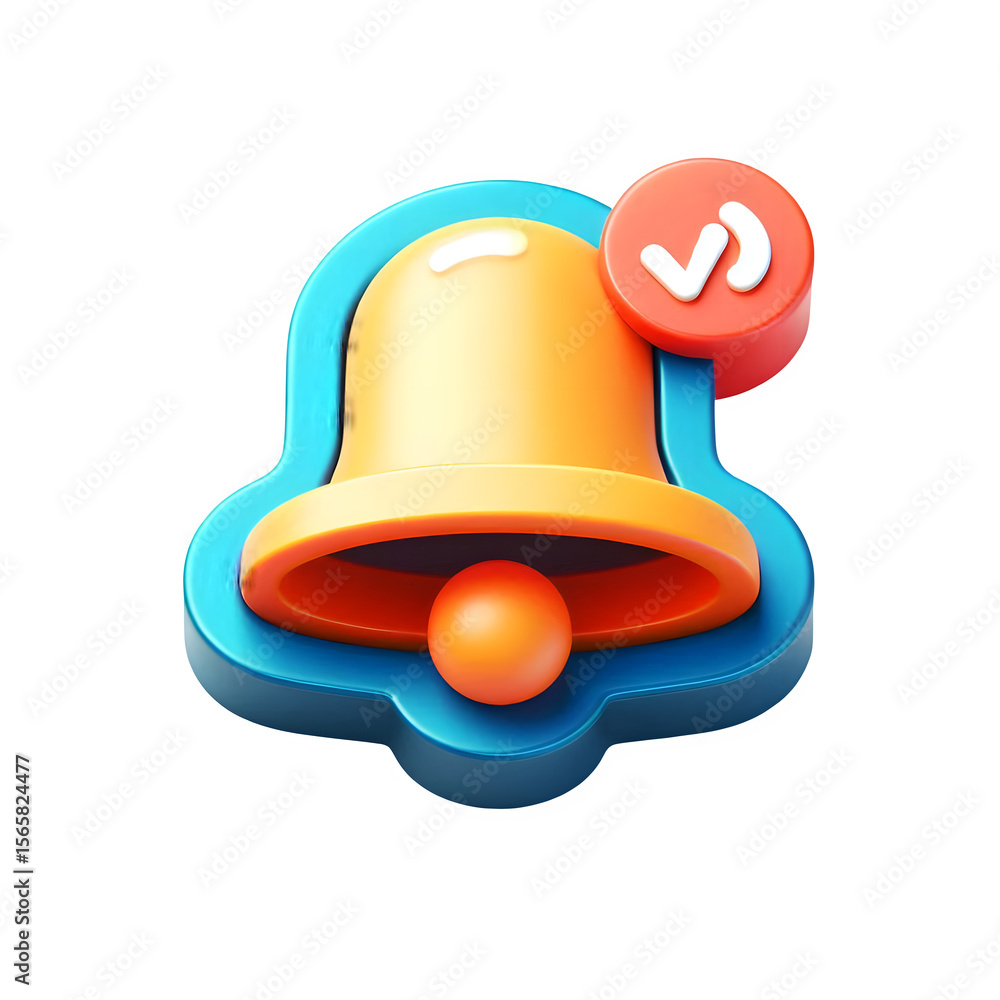 Fototapete 3d rendering of a notification bell icon with a checkmark indicator isolated on a transparent backgr
