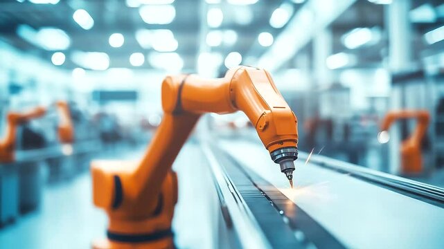 Advanced robot arm, packaging, palletizing boxes, high-tech manufacturing, distribution center, robotic palletizer, smart logistics, packaging robot, industrial technology