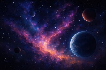 Obraz premium Cosmic nebula with planets and stars creating spectacular deep space astronomy visualization