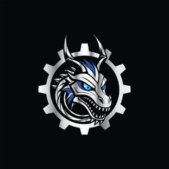 Dinosaur head vector logo template on black background for your company or brand