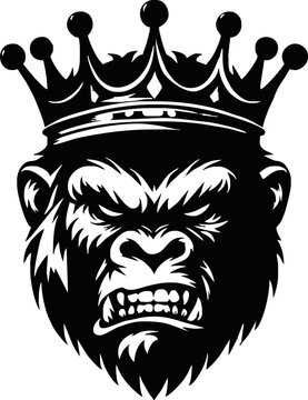 silhouette angry gorilla with crown vector logo isolated on white background