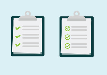 Clipboard with checklist icon in flat style. Planning and organization of work vector illustration on isolated background. Document sign business concept.