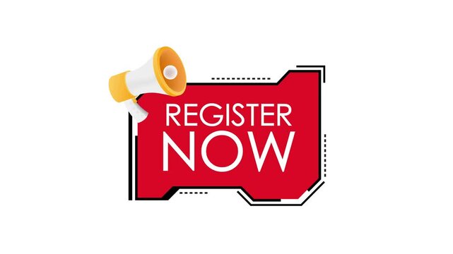 Register Now Button with Megaphone Animation on White and Green Screen