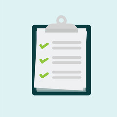 Clipboard with checklist icon in flat style. Planning and organization of work vector illustration on isolated background. Document sign business concept.