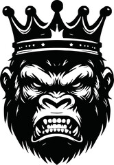 silhouette angry gorilla with crown vector logo isolated on white background