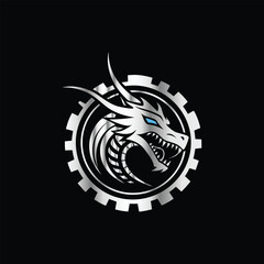 Dinosaur head vector logo template on black background for your company or brand
