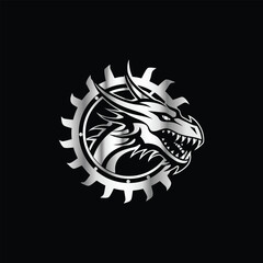 Dinosaur head vector logo template on black background for your company or brand