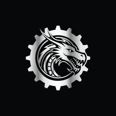 Dinosaur head vector logo template on black background for your company or brand