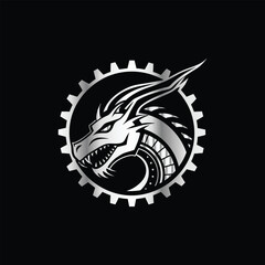 Dinosaur head vector logo template on black background for your company or brand