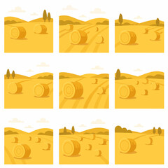 Hay bales in a field landscape scene rural countryside