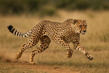 Obraz premium Cheetah in full sprint showcasing incredible speed and natural athletic ability across African savanna landscape