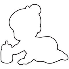 Baby girl holding baby bottle outline.