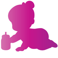 Baby girl holding baby bottle silhouette.