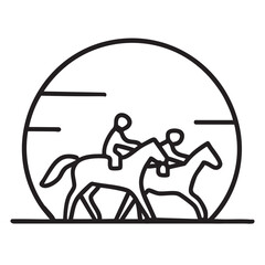 Two men riding together in a round background 