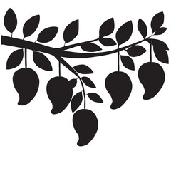Mangoes on their branch with leaves vector silhouette