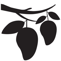 Mangoes on its branch with leaves vector silhouette